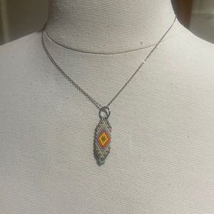 Handmade Miyuki Beads seed blue patterned beaded Necklace on 925 sterling chain